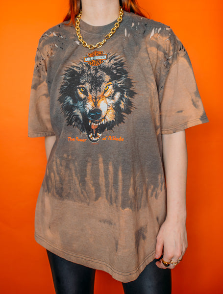 Wolf Harley Davidson Distressed & Bleached Tee