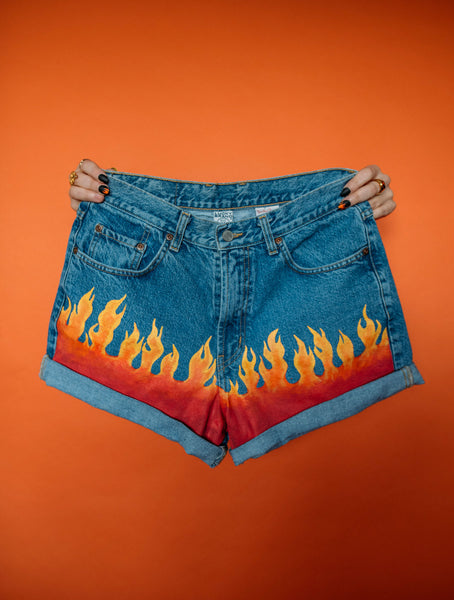 Flames Shorts High-Waisted  Size (10)