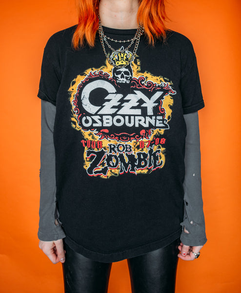 Ozzy Osbourne and Rob Zombie Distressed Long Sleeve Tee