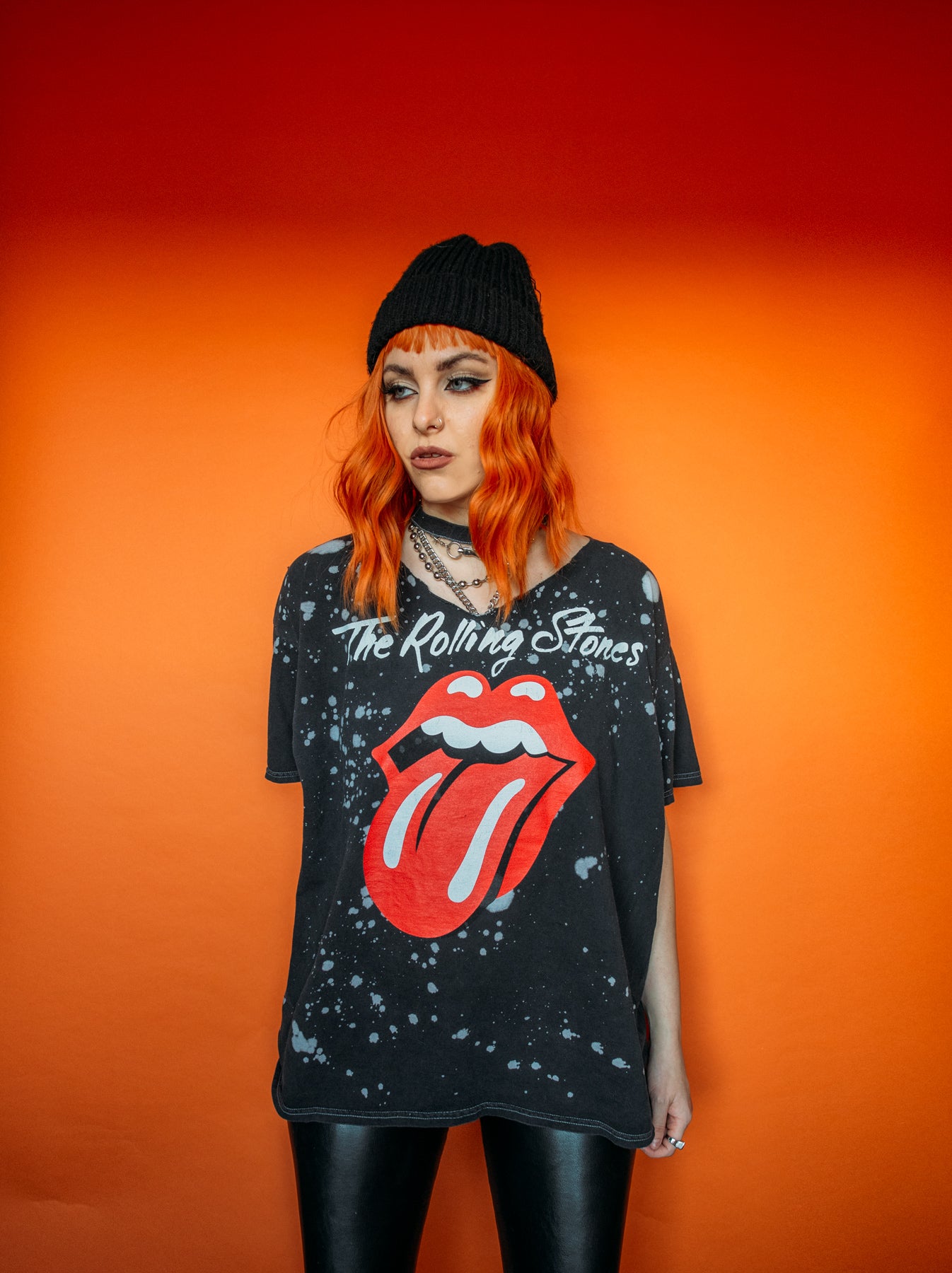 The Rolling Stones Neck Cut Out Bleached Tee