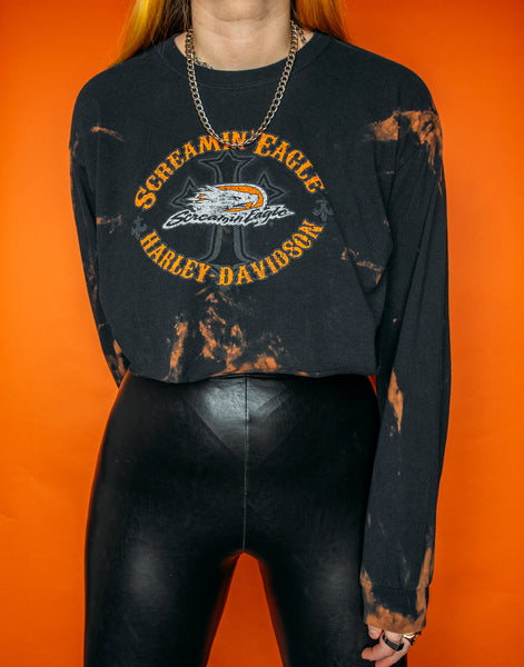 Harley Davidson Bleached Long Sleeve Crop Tee
