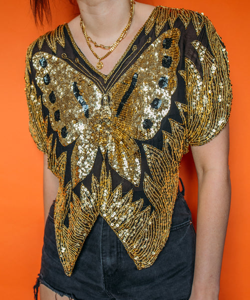 Vintage 80's Sequin Butterfly Top S/M