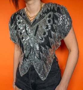 Vintage 80's Sequin Butterfly Top XS/S